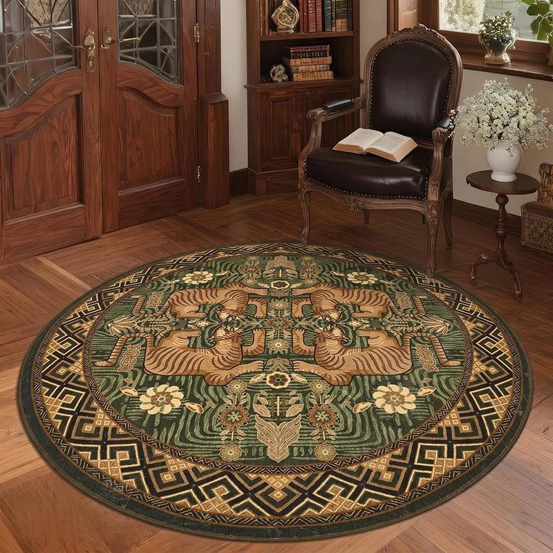 Bohemian Tiger Round Rug – Non-Slip Machine Washable Round Area Rug HIP GU6705-YZ Diameter 240cm