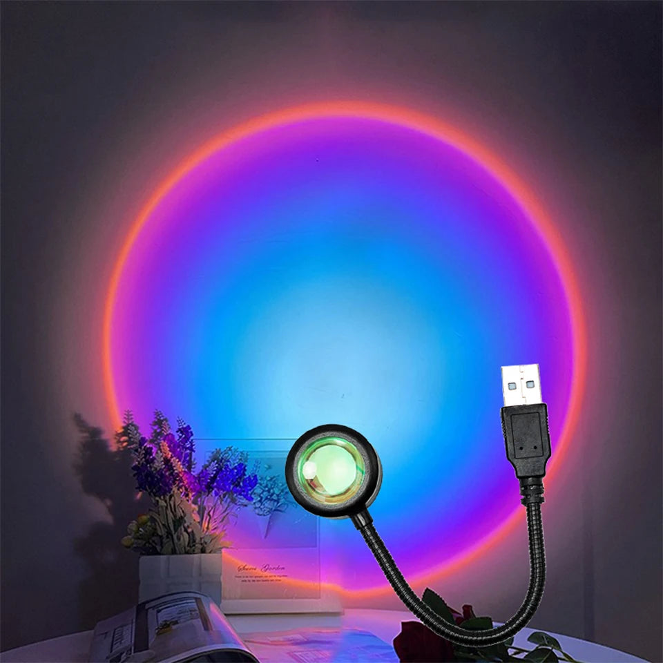 LED Sunset Lamp Nightlights USB Projector Birthday Party Decoration Mood Lights For Bedroom Living Room Wall Photography HIP Rainbow USB Plug