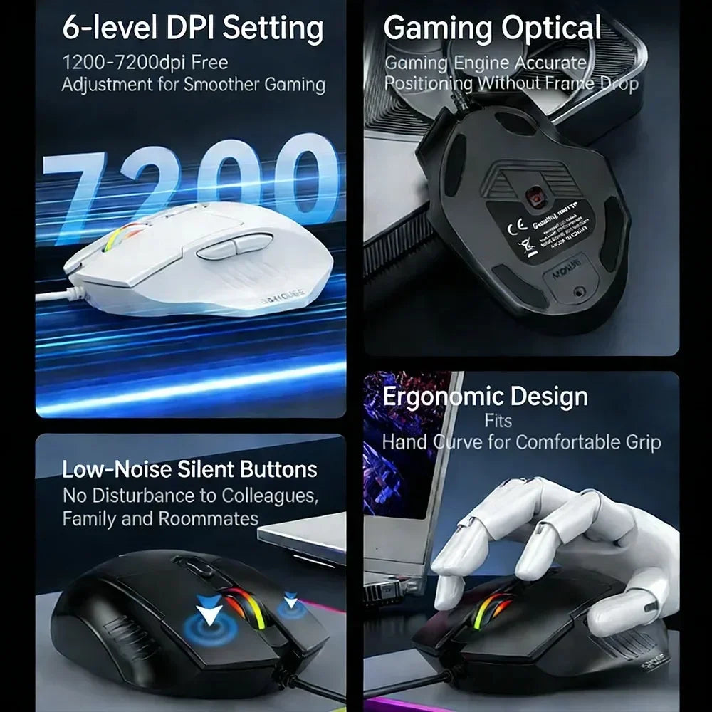 KEBIDUMEI RGB Wired Gaming Mouse – 6 Button, 7200 DPI Silent Wired Gaming Mouse HIP