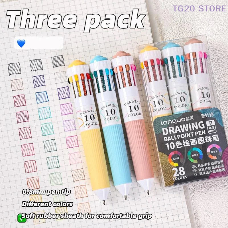 28-Color Multicolor Ballpoint Pen – 0.8mm Press Grip Writing Pen Multicolor Ballpoint Pen HIP