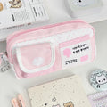Kawaii Cat Print Pencil Case – Multi-Layer Large Capacity Pouch Pencil Case HIP Pink White