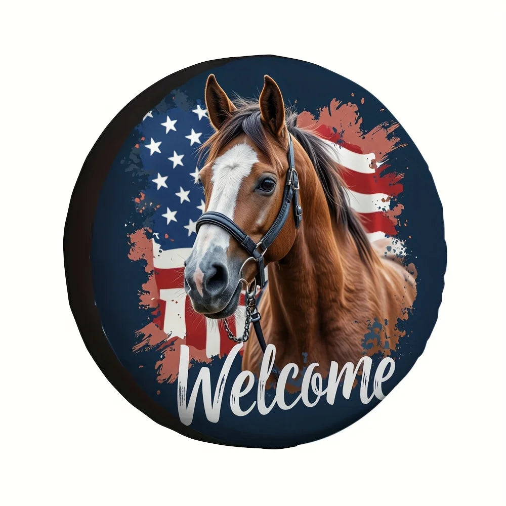 Horse Print Polyester Spare Tire Cover Bag – Outdoor Use Spare Tire Cover HIP 1 14in