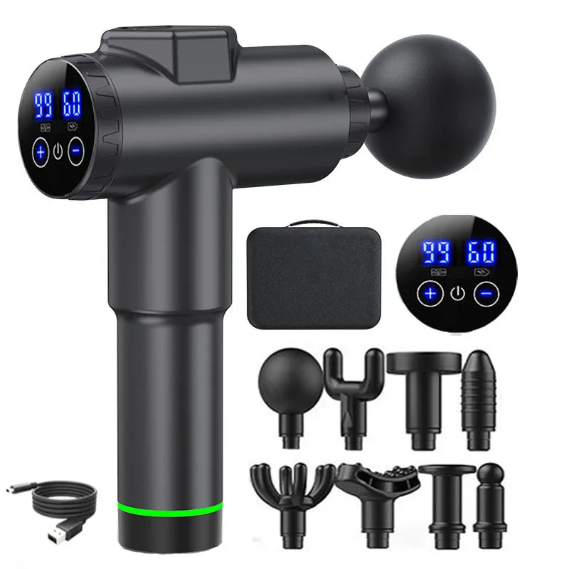 ZHYHZ Fascia Massage Gun – 99 Speed, LCD, 8 Heads Percussion Massage Gun HIP