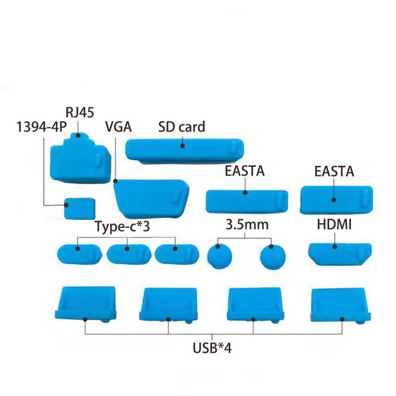 16-Piece Silicone Laptop Dust Plug Set – USB, HDMI, RJ45 & More Laptop Port Covers HIP