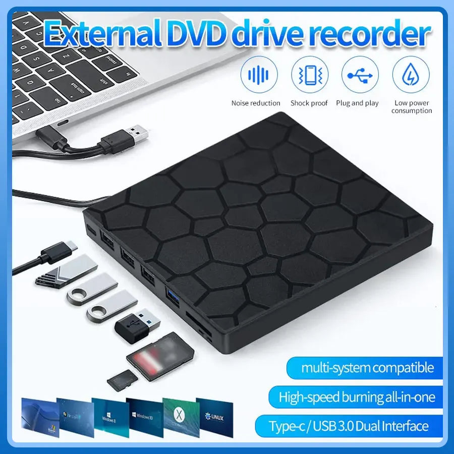 USB3.0 Type C External RW CD Player Burner Bluray Player 7 in 1 External CD DVD Drive External CD Reader For PC Laptop Desktop HIP