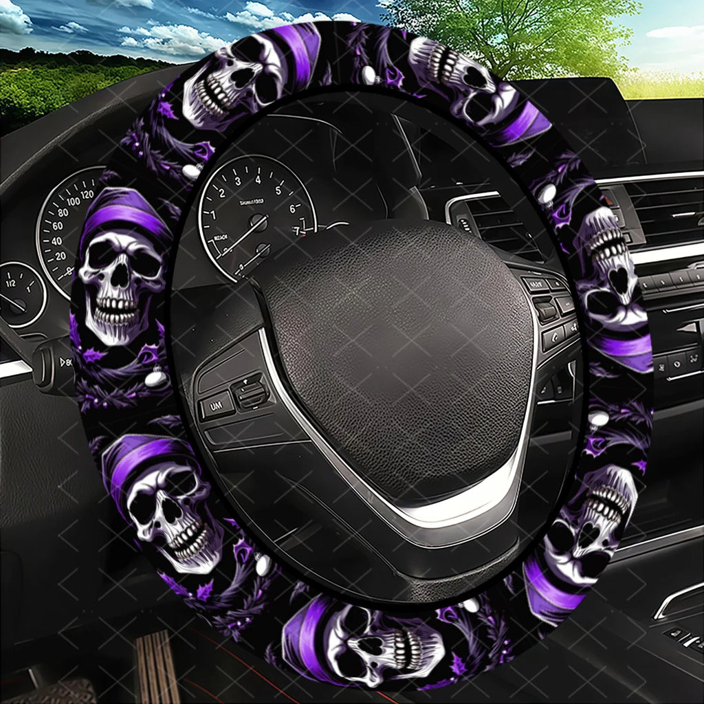 Skull Purple Steering Wheel Cover – Universal Fit Cars & SUVs Steering Wheel Cover HIP black