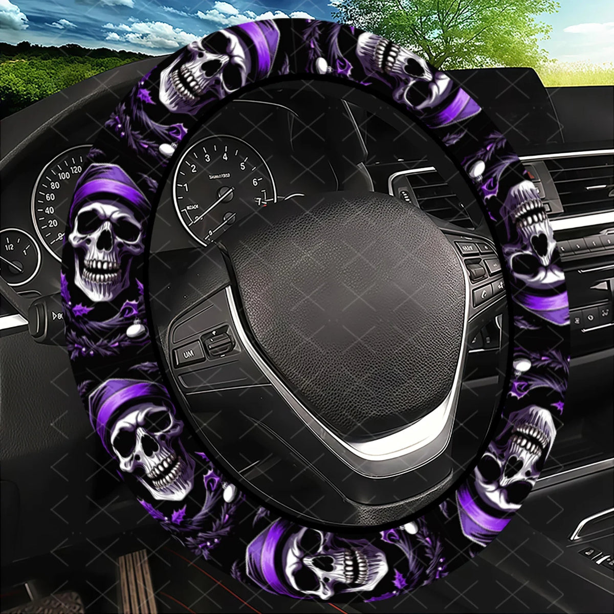 Skull Purple Steering Wheel Cover – Universal Fit Cars & SUVs Steering Wheel Cover HIP black