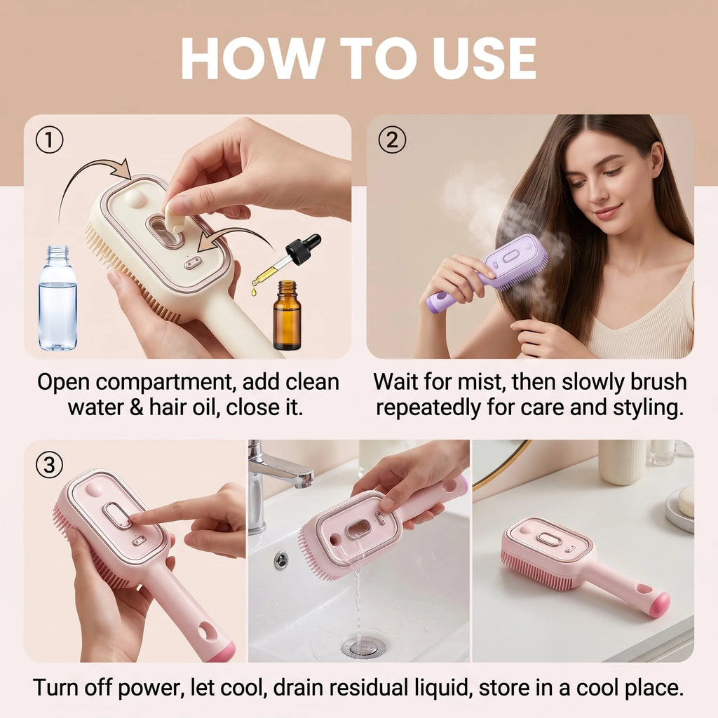 Electric Mist Hair Brush – Steam Detangling & Scalp Care Steam Hair Brush HIP