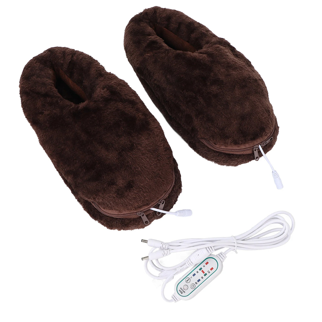 Electric Heated Slippers Temperature Adjustable Winter Soft Plush Heating Shoes for Men Women Coffee Warm Heated Slippers HIP