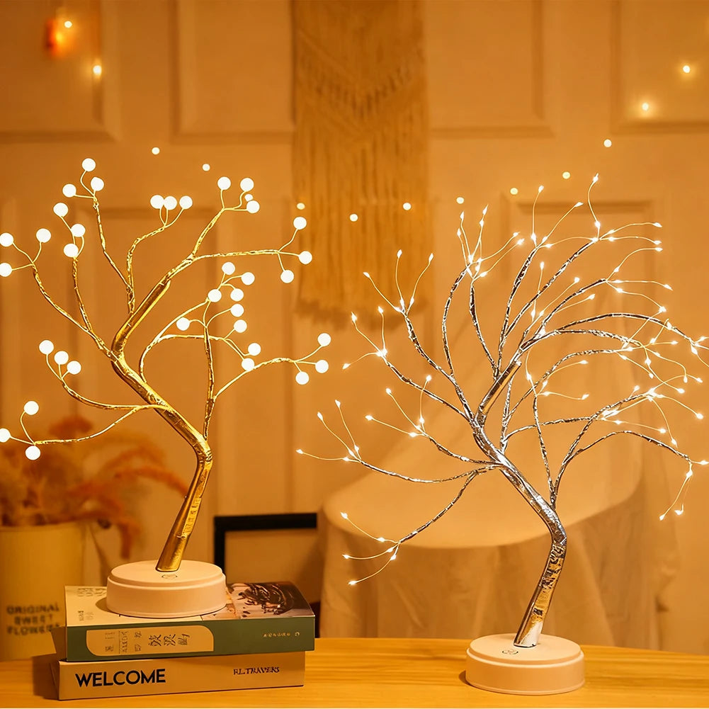 LED Night Light Mini Christmas Tree Copper Wire Garland Lamp For Kids Home Bedroom Decoration Decor Fairy Light Holiday lighting HIP