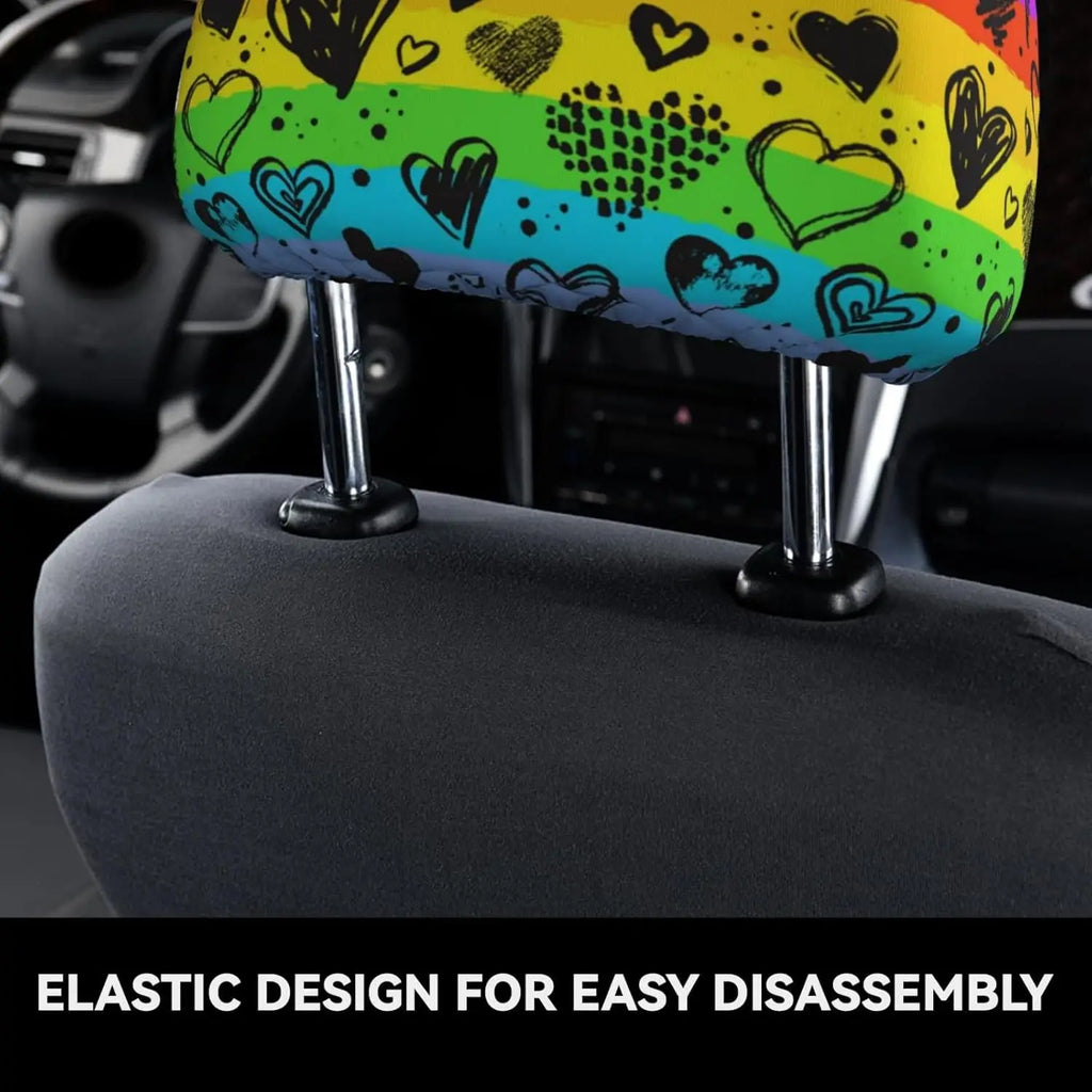 Rainbow Hearts Car Headrest Covers – 2-Pack Universal Fit Car Headrest Covers HIP