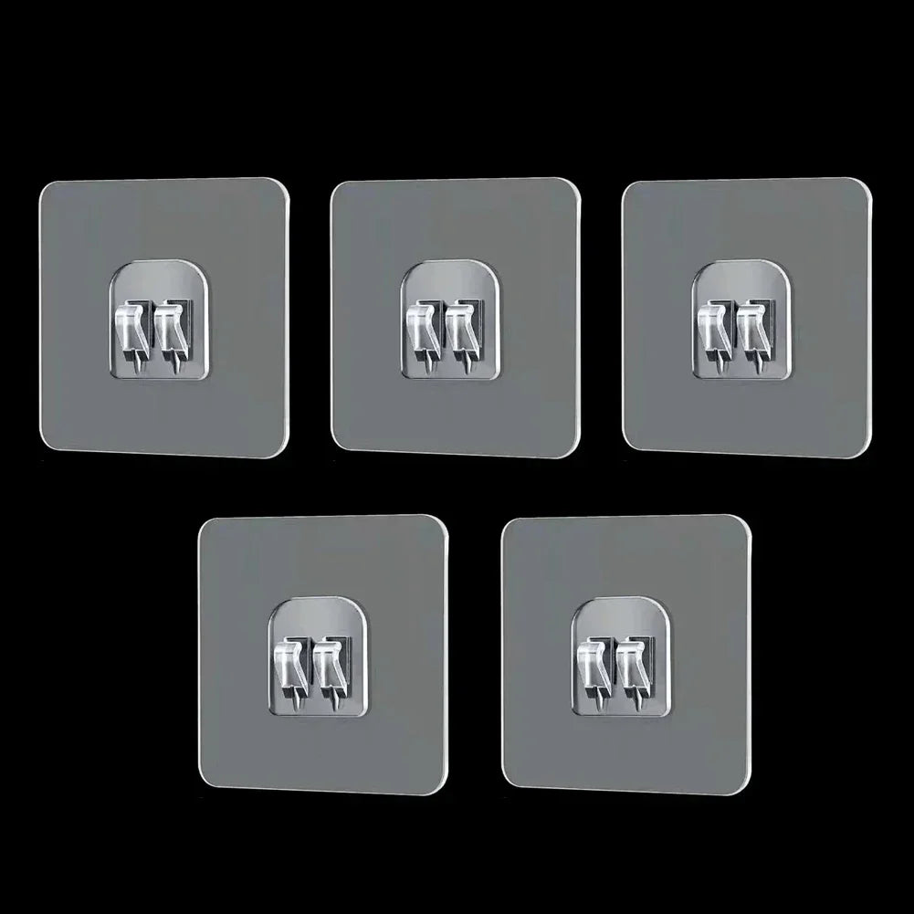 5pcs Wall Adhesive Hooks Transparent Wire Shelf Rack Hook Wall Mount Free Punch Kitchen Bathroom Non Trace Stickers Holder HIP