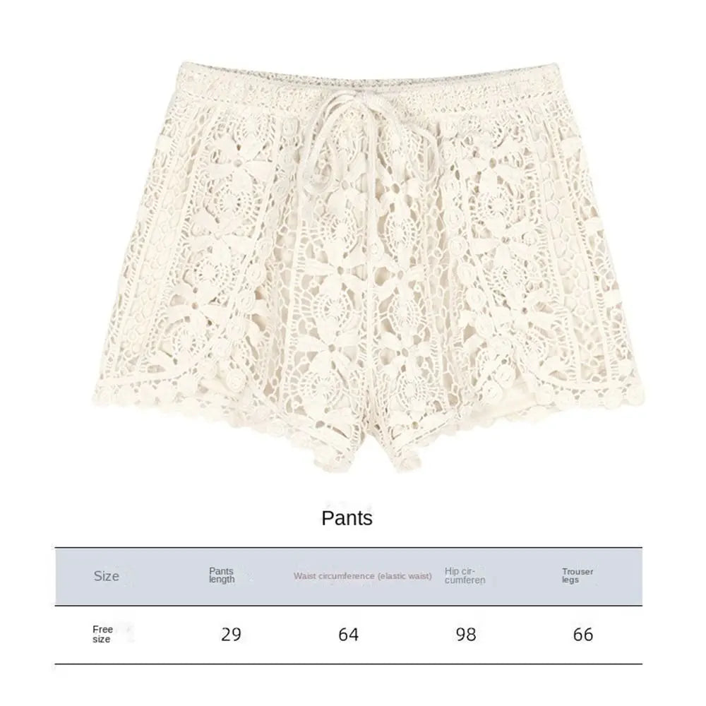 Boho Crochet High Waist Lace-Up Shorts for Women Crochet Lace Shorts HIP