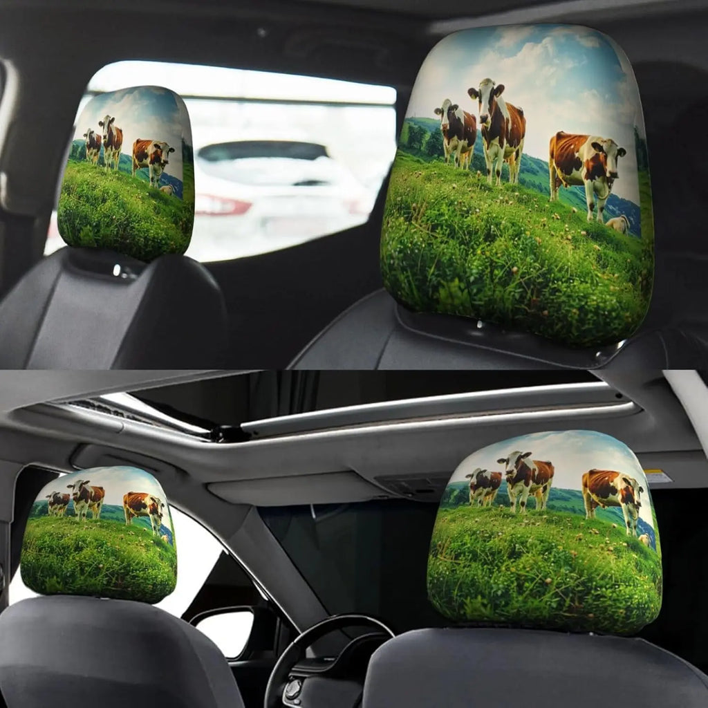2-Pack Cow Print Car Headrest Covers – Universal Fit Car Headrest Covers HIP