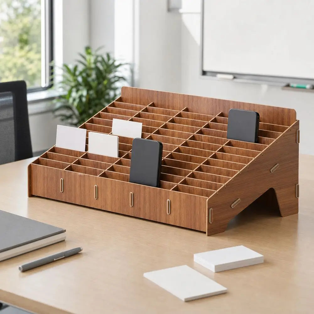 Wooden Multi-Grid Phone Desk Organizer – 12 to 48 Slots Desktop Phone Organizer HIP