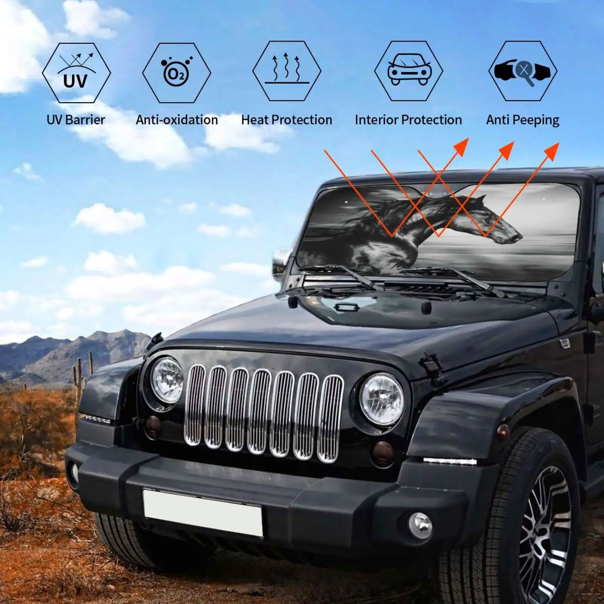 Running Horse Car Windshield Sun Shade – UV & Heat Block Car Windshield Sunshade HIP