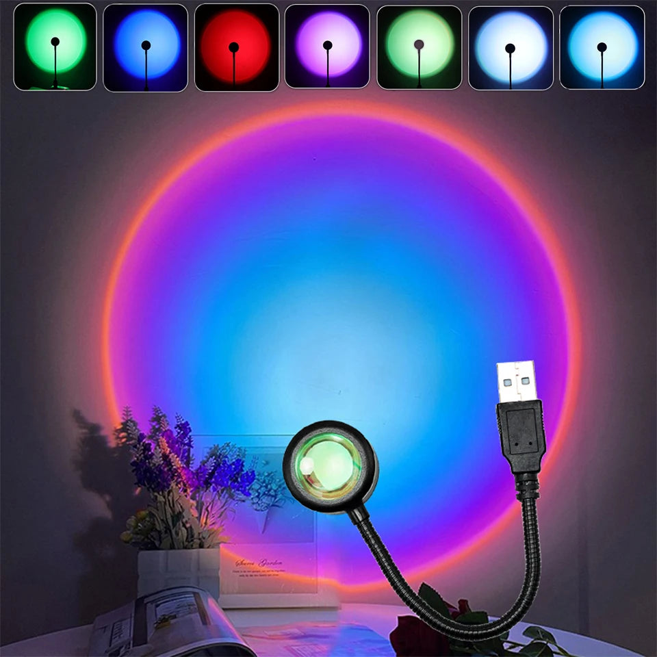 USB Sunset Lamp LED Night Light Projector Rainbow Photography Wall Atmosphere Lights Bedroom Decoration Home Room Decor Gifts HIP