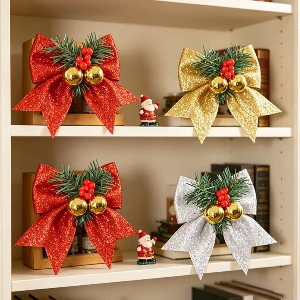 Christmas Bow DIY Decor Gold Red Glitter For Xmas Tree Classroom Window Wall Decoration Supplies HIP