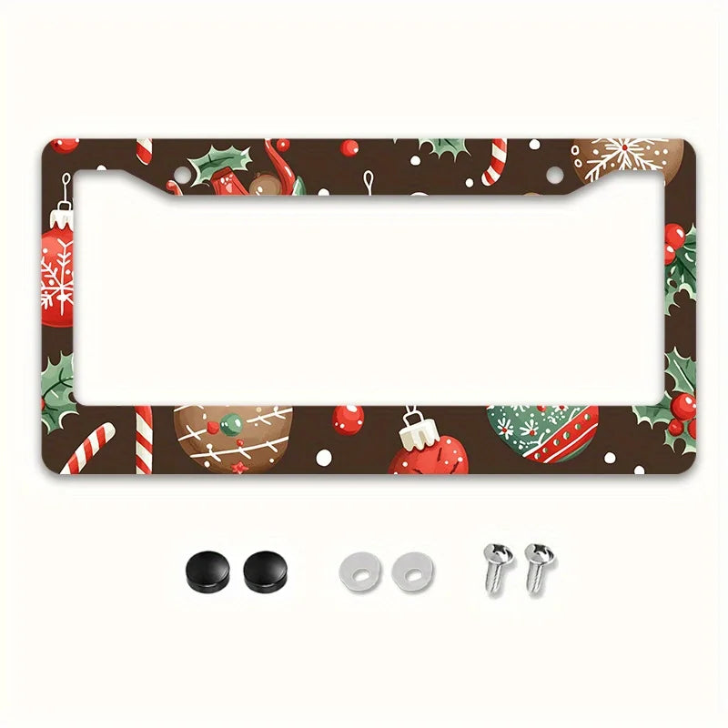 Christmas License Plate Frame – 2D Flat Festive Design License Plate Frame HIP black