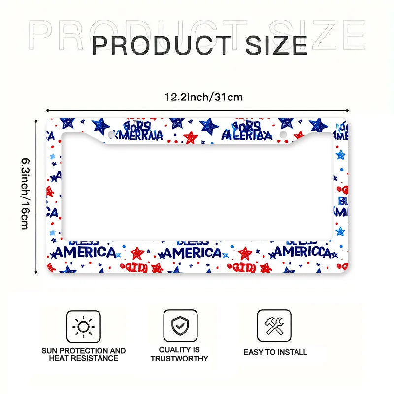 Metal License Plate Frame – Patriotic Star Pattern | Universal Fit License Plate Frame HIP