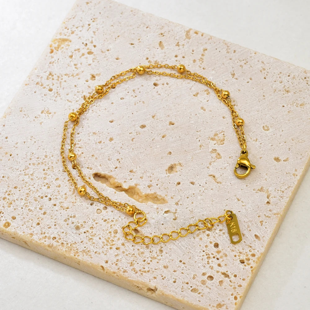 S09 Simple Korean style Double-layer round Ball Small ball Gold bead bracelet, stainless steel gold women's style HIP