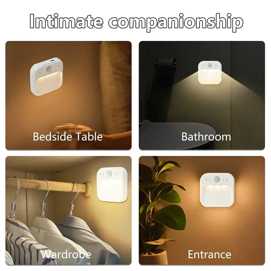 4 Pack Motion Sensor LED Night Light Rechargeable Cabinet Light For Bedroom Stairs Hallway Kitchen Closet Lights Wardrobe Lamp HIP