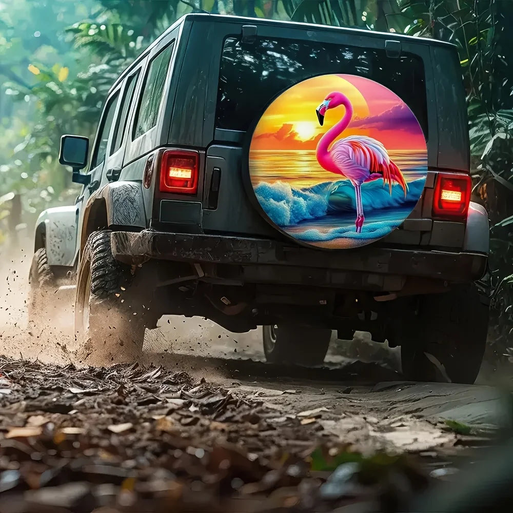 Flamingo Polyester Spare Tire Cover – Outdoor Wheel Protector Spare Tire Cover HIP