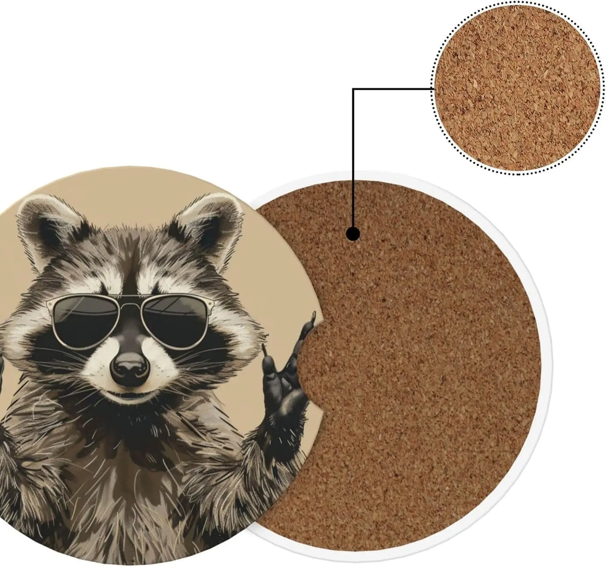 2-Pack Raccoon Ceramic Absorbent Car Cup Holder Coasters Car Cup Coasters HIP