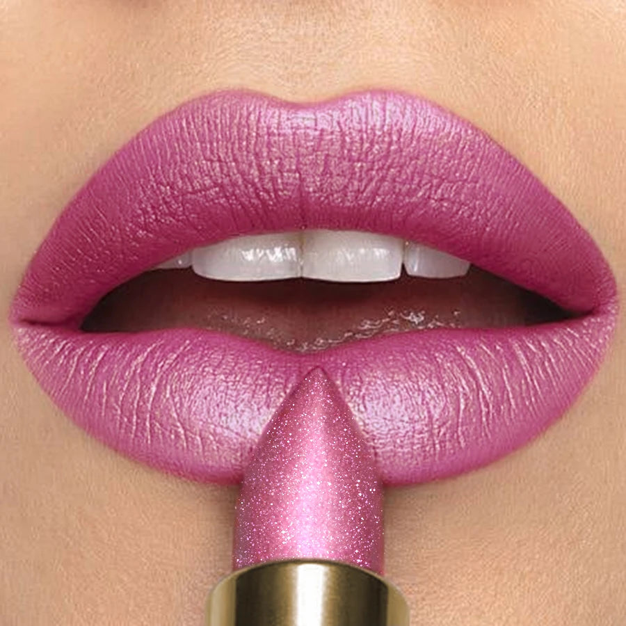 16 Colors 1PC Metallic Glitter Shiny Lipstick Lip Tint, Waterproof Senior Matte Lip Makeup Gifts for Women Cosmetic Lip Glaze HIP 104