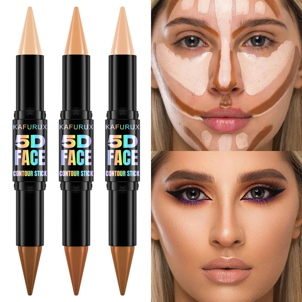 1PC Contour Stick Duo, Double-Eneed Highlight and Shadow Cream Waterproof Full Coverage Face Foundation Concealer Pen Long Lasti HIP