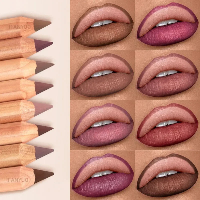 8 Color Nude Matte Lipliner Pencil Long-lasting Waterproof Lip Contour Sculpt Pen Blendable High Pigmented Lipstick Lip Liner HIP
