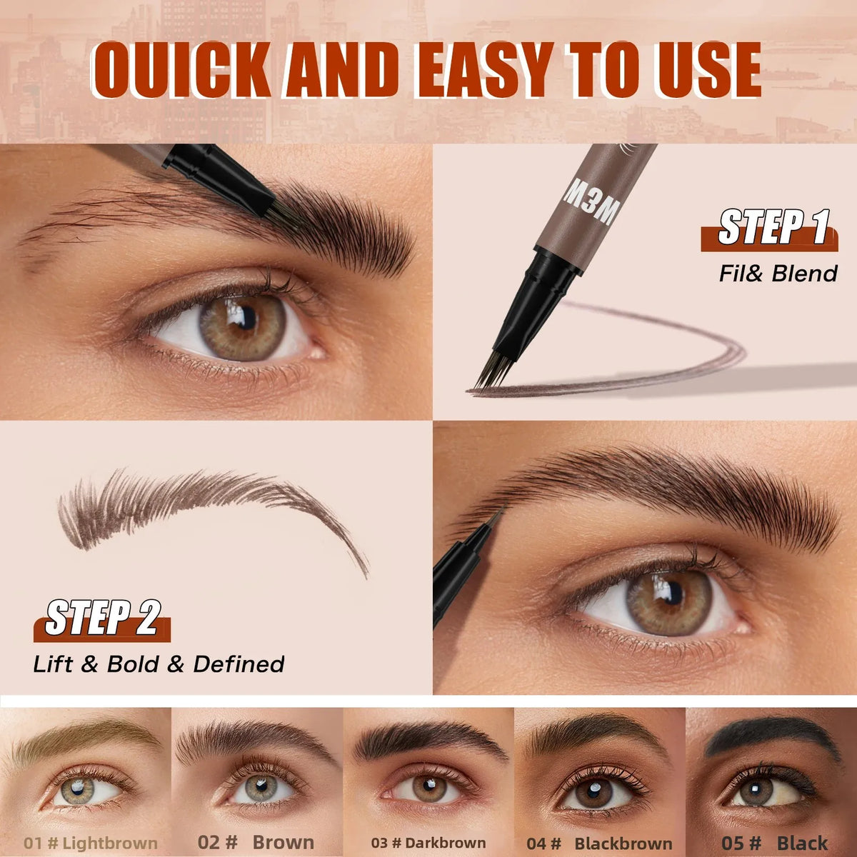 Dual-Ended Waterproof Eyebrow Pencil – 4D Microblading Liquid Pen Eyebrow Pencil HIP