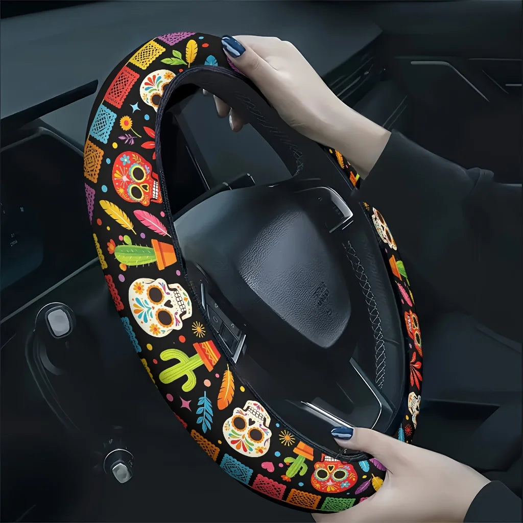 Day of the Dead Skull Cactus Car Steering Wheel Cover Steering Wheel Cover HIP 1