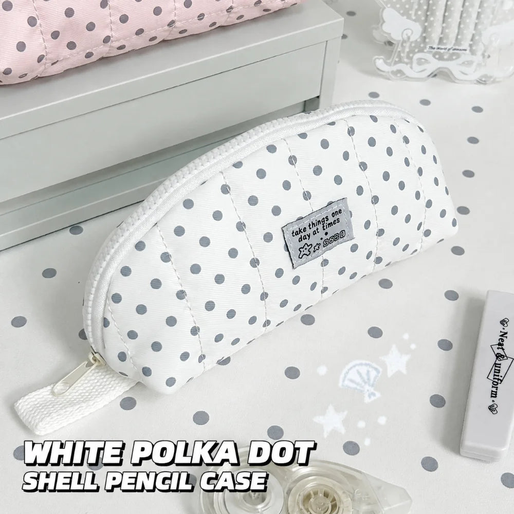 Polka Dot Shell Pencil Case – Large Capacity Multi-Layer Pouch Pencil Case Pouch HIP White-Only Bag