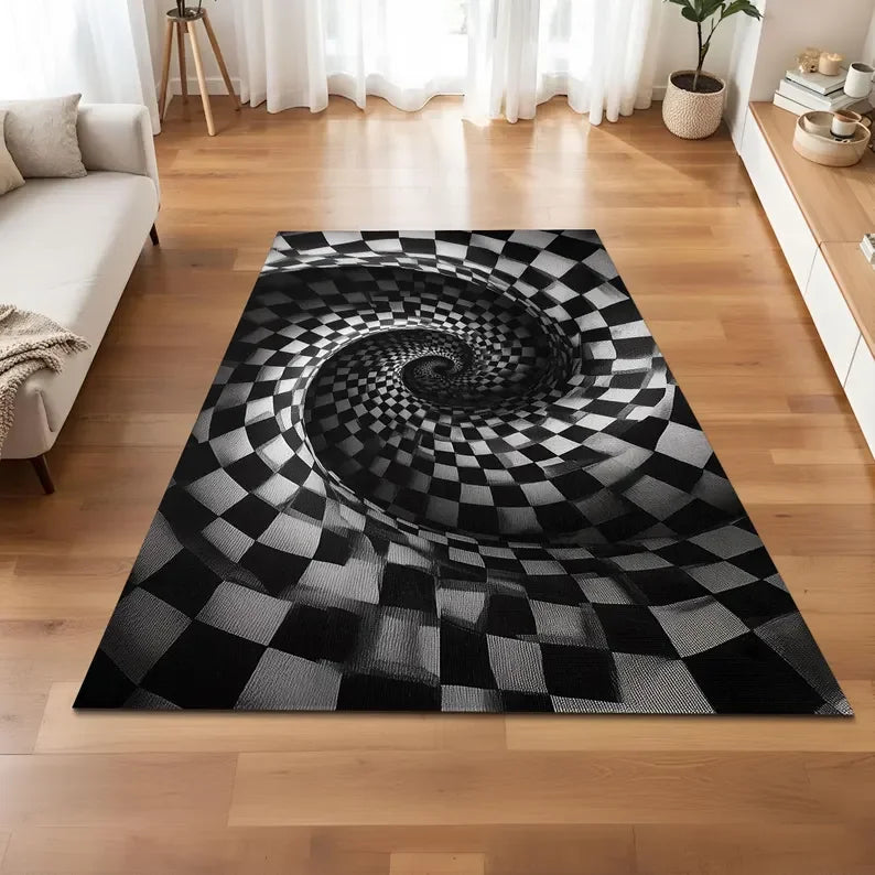 2D Optical Illusion Black White Vortex Area Rug | Non-Slip Area Rug HIP 1 50x80cm-Felt