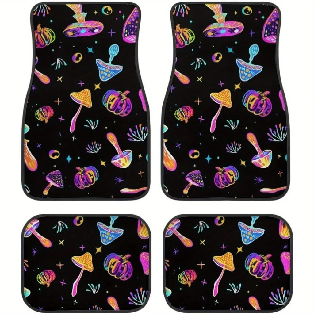 4-Piece All-Weather Car Floor Mats – Mushroom & Pumpkin Print Car Floor Mats HIP black