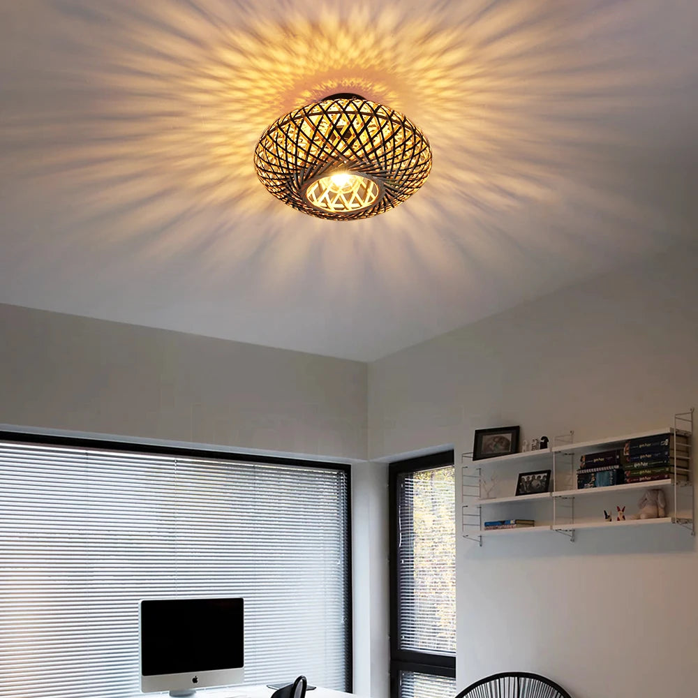 YNL Bamboo Pendant Chandelier – 4-Light Ceiling Lamp | Natural Wood Pendant Chandelier HIP