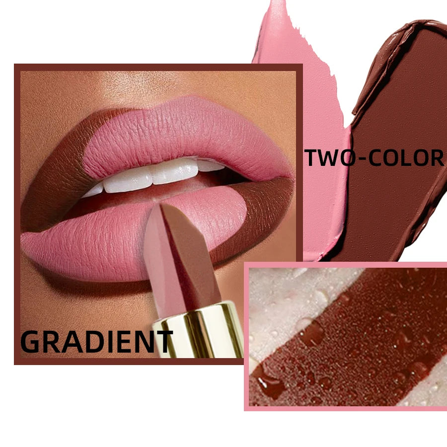 1pc Two-tone Matte Lipstick Pink Waterproof Lip Makeup Easy to Use Lipstick Refill Lip Tint, Long Lasting Lip Senior Cosmetic Gi HIP