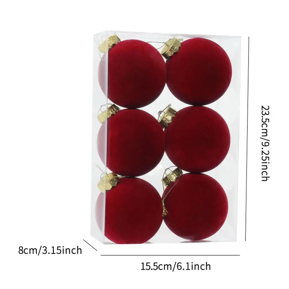 6-Pack Velvet Christmas Ball Ornaments – 8CM Flock Set Christmas Ornament Set HIP