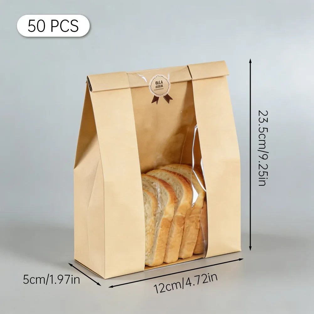 50PCS Cowhide Bread Bags Toast Bags Packaging Bags Self Sealing Bread Bags Baked Goods Packaging Bag for Sandwich Pastry Shops HIP 12 5 23.5cm 50PCS -