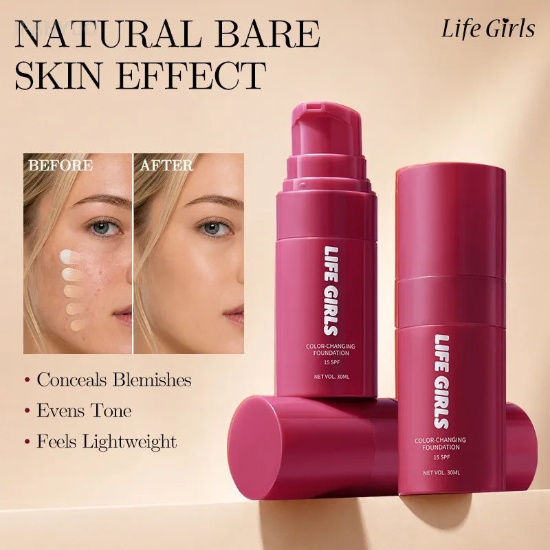 Color Changing Self‑Adjusting Foundation Lightweight Hydrating Long‑Wearing Oil‑Control Makeup Base Natural Daily Face Makeup HIP