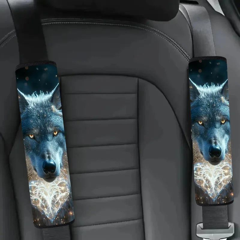 Glowing Wolf Heart Car Seat Belt Covers – 2pcs Polyester Seat Belt Cover HIP