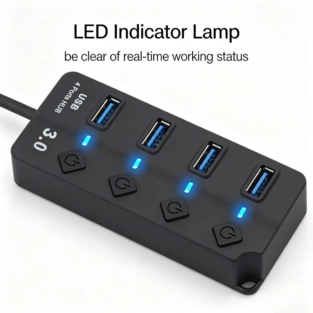 KEBIDUMEI 4-Port USB 3.0 Hub with Individual On/Off Switches USB Hub HIP