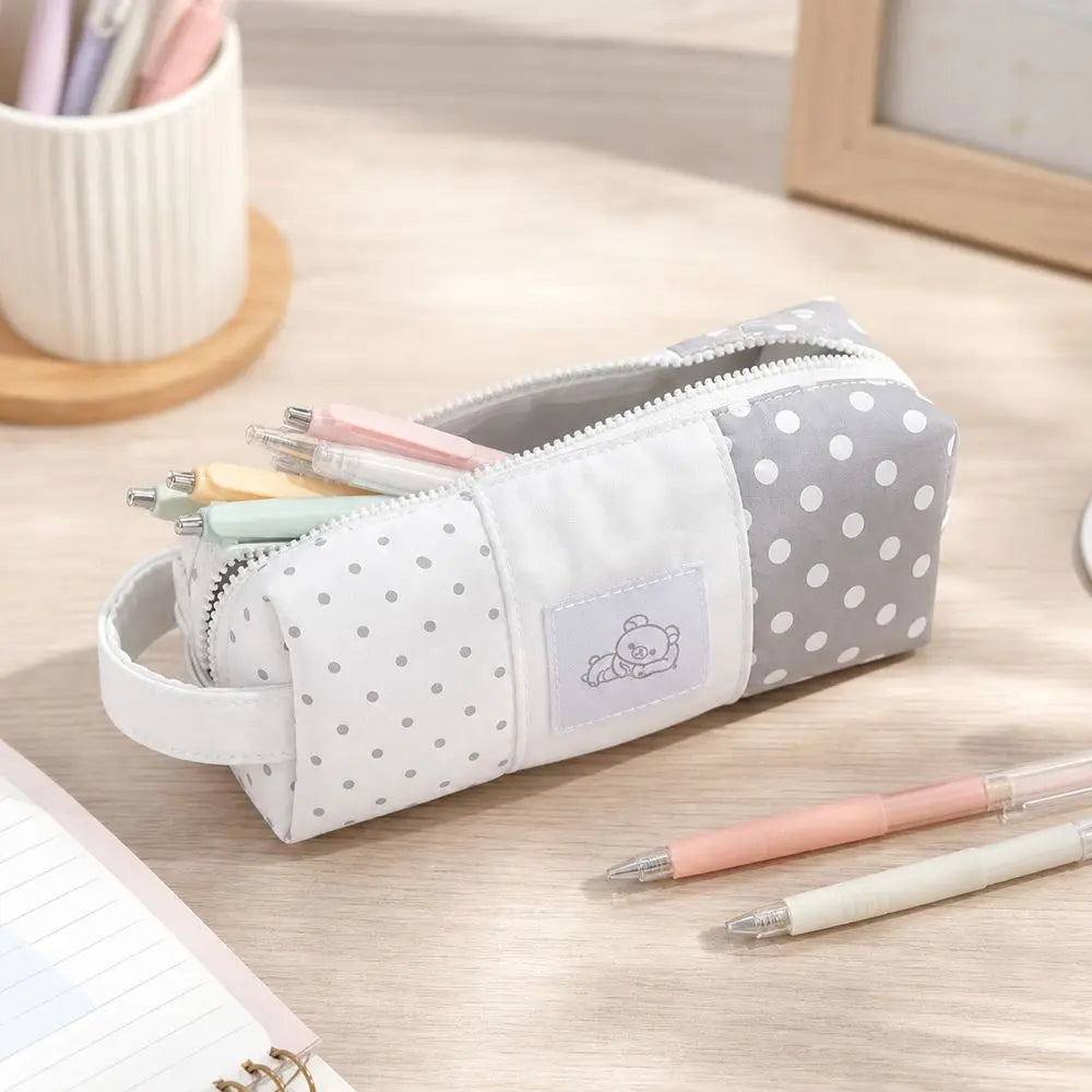Polka Dot Canvas Pencil Case – Bear Patch Zipper Pouch Canvas Pencil Case HIP