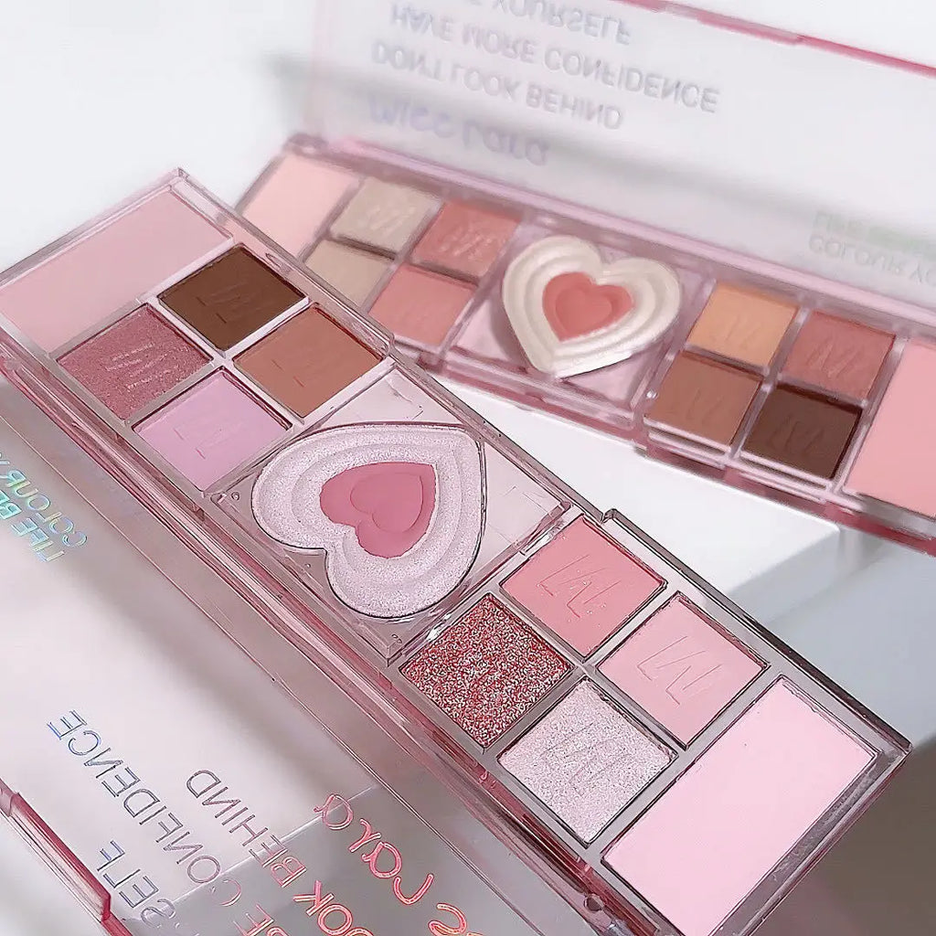 12Colors Love Heart Pink Eyeshadow Palette Natural Cool Tone Low Saturation Matte Eye Shadow Pallet Brown Korean Makeup Cosmetic HIP