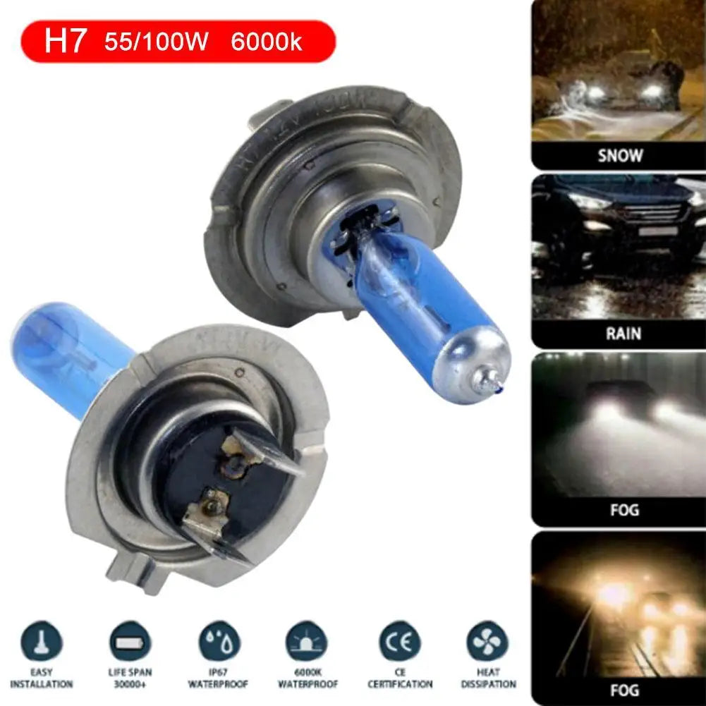 2pcs 6000k Super Bright White H7 Halogen Bulb 12V Car HeadLight Bulb h7 55w 100w Halogen Lamp Car HeadLight Replacement Bulb HIP