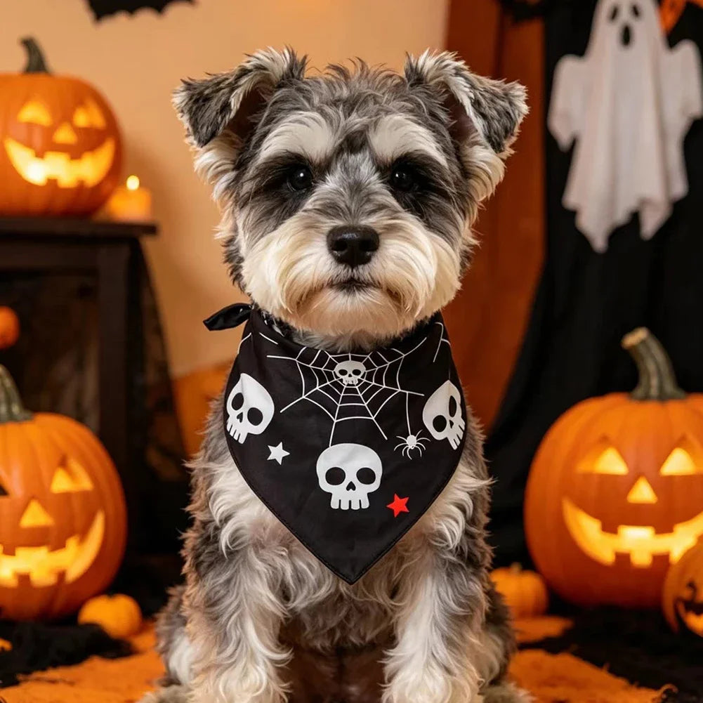 Dog Cat Pet Triangle Scarf Skeleton Orange Dog Scarf Cute Halloween Pumpkin Ghost Dog Scarf Pet Halloween Costume Accessories HIP
