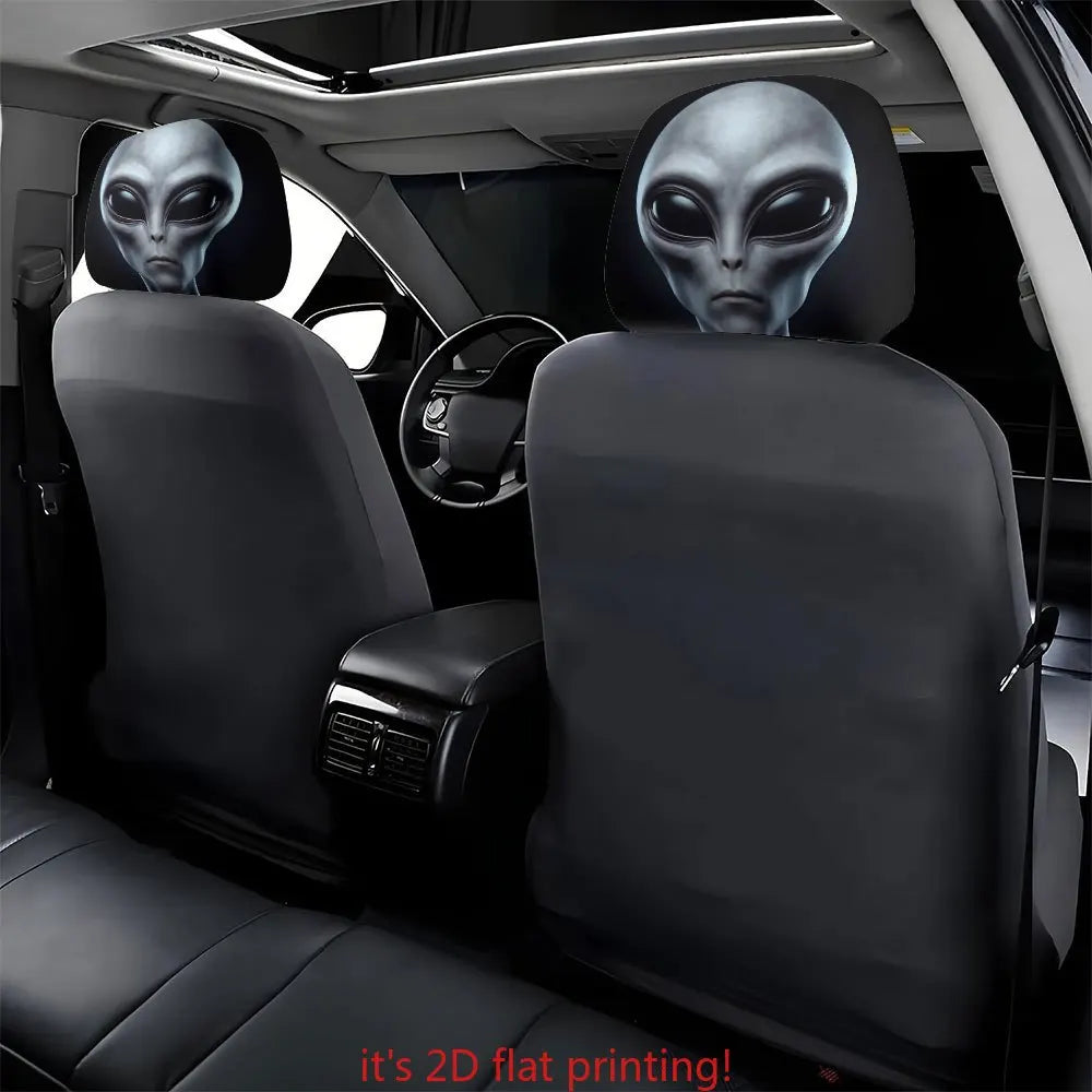Gray Alien Car Headrest Covers Set of 2 | All-Weather Polyester Car Headrest Covers HIP