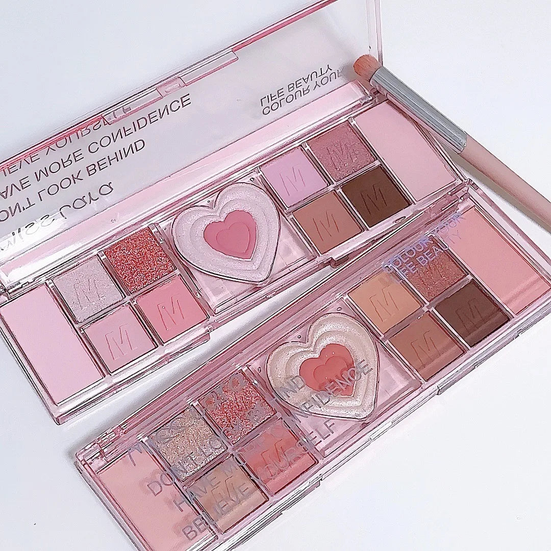 12Colors Love Heart Pink Eyeshadow Palette Natural Cool Tone Low Saturation Matte Eye Shadow Pallet Brown Korean Makeup Cosmetic HIP
