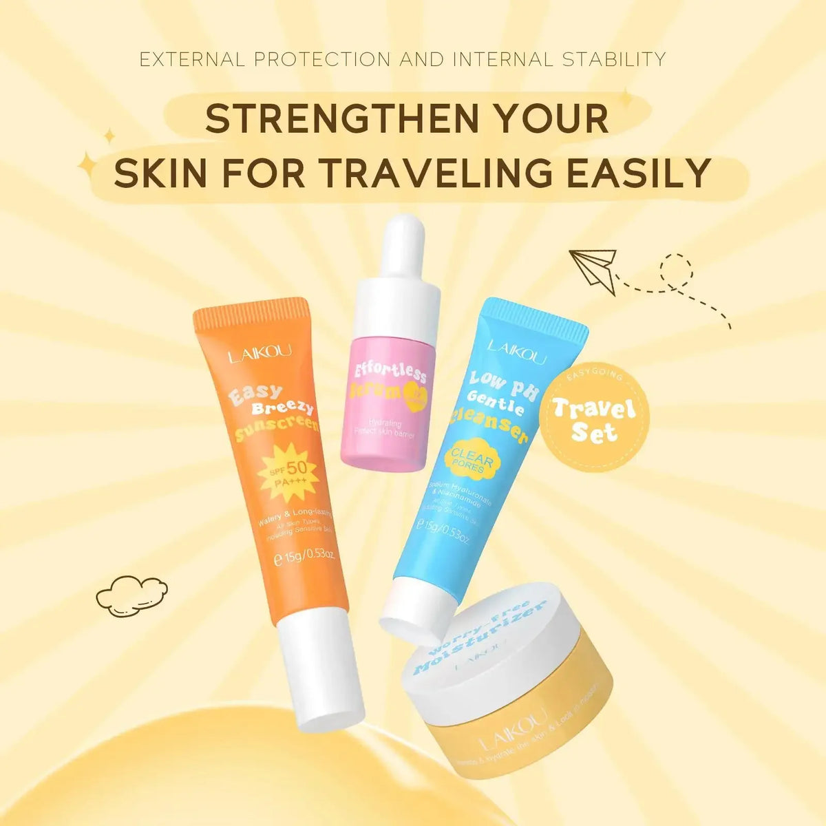 LAIKOU Ceramide & Hyaluronic Acid 4-Step Skincare Travel Kit Skincare Travel Set HIP